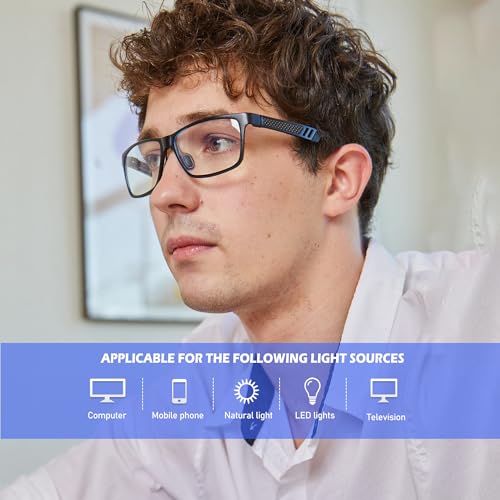 ANYLUV Light-weight Blue Gentle Blocking Glasses for Males - Laptop and Gaming Eyewear with Al-Mg Metallic Body, Anti-Eyestrain UV400 Clear Lenses for Eye Safety