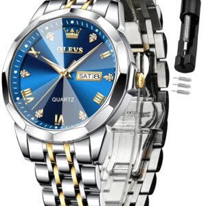 OLEVS Males’s Diamond Enterprise Costume Analog Quartz Watch – Waterproof Stainless Metal, Luminous Date, Two-Tone Luxurious Informal Wristwatch